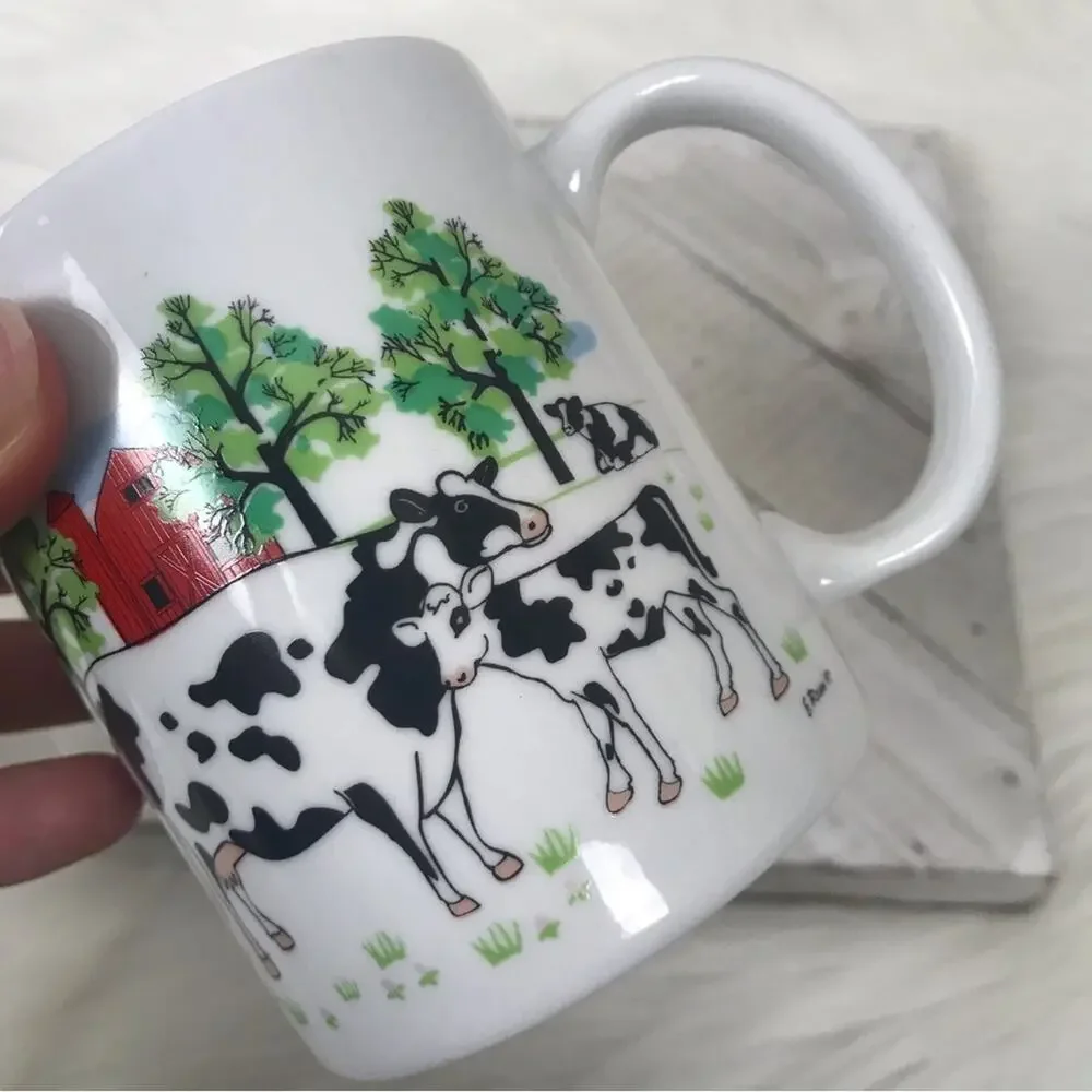 Vintage Farmhouse Cow Print Coffee Mug from 1997